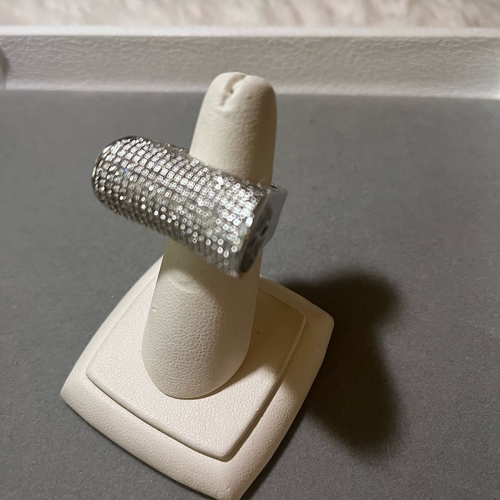 Pave diamond silver plated ring size 7